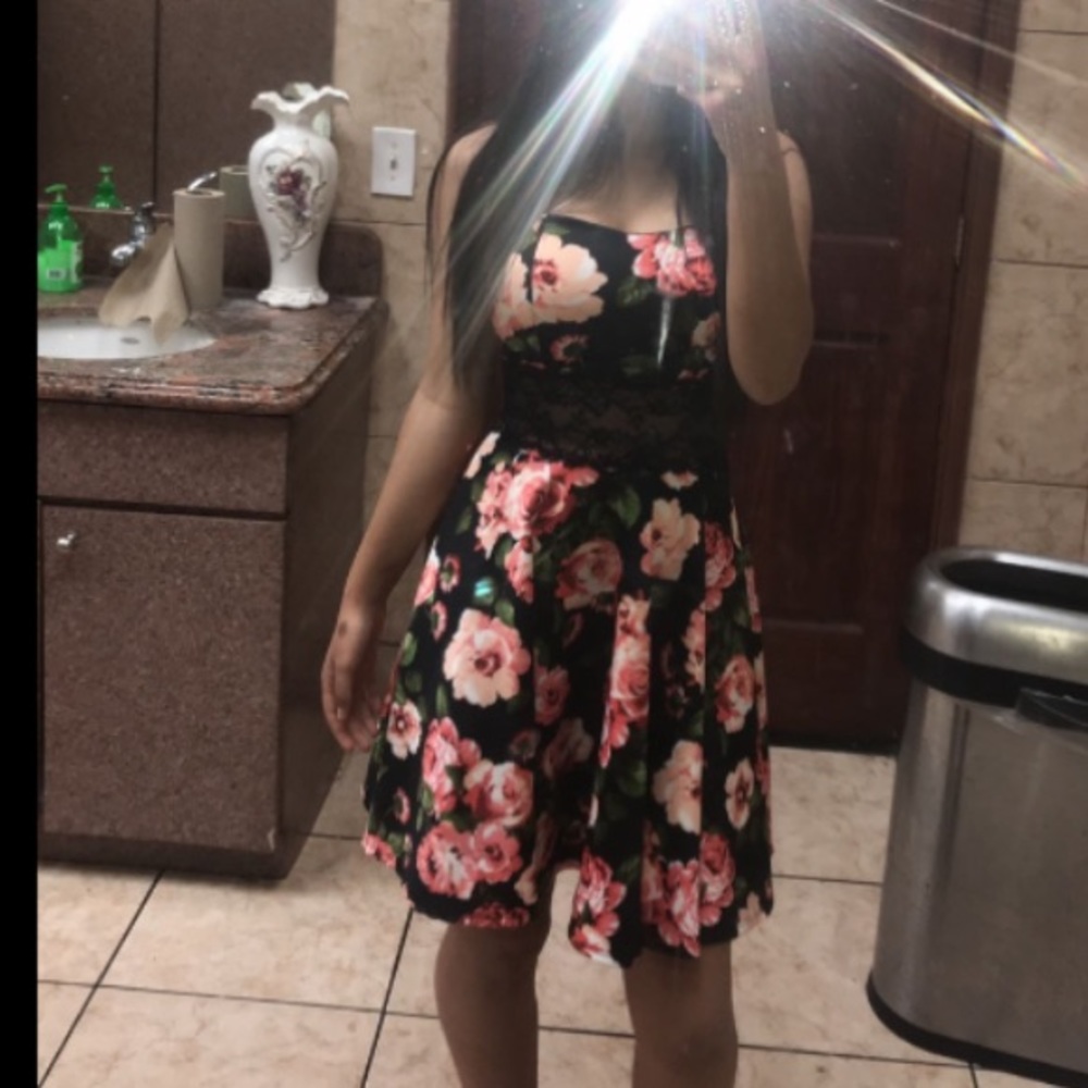 Short black/pink floral dress
